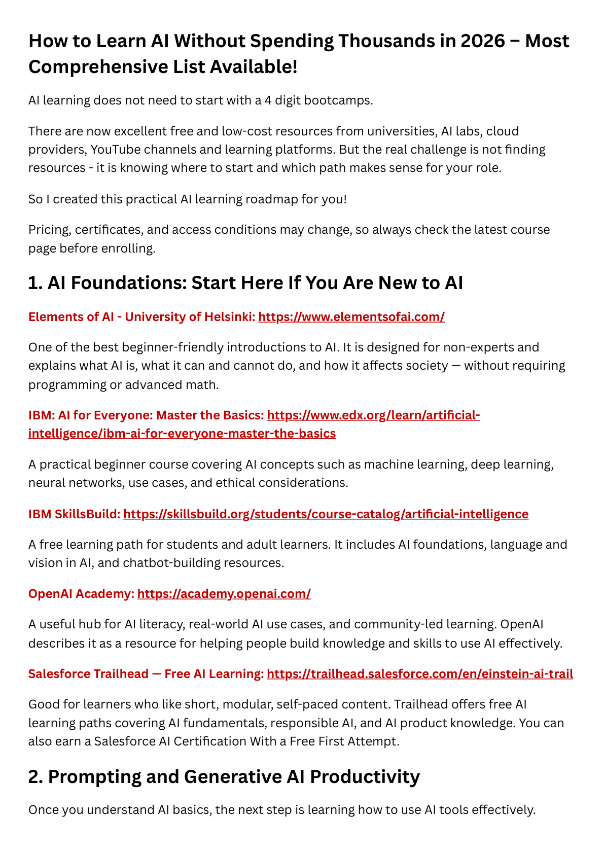 Comprehensive AI Learning Roadmap 2026 page 2